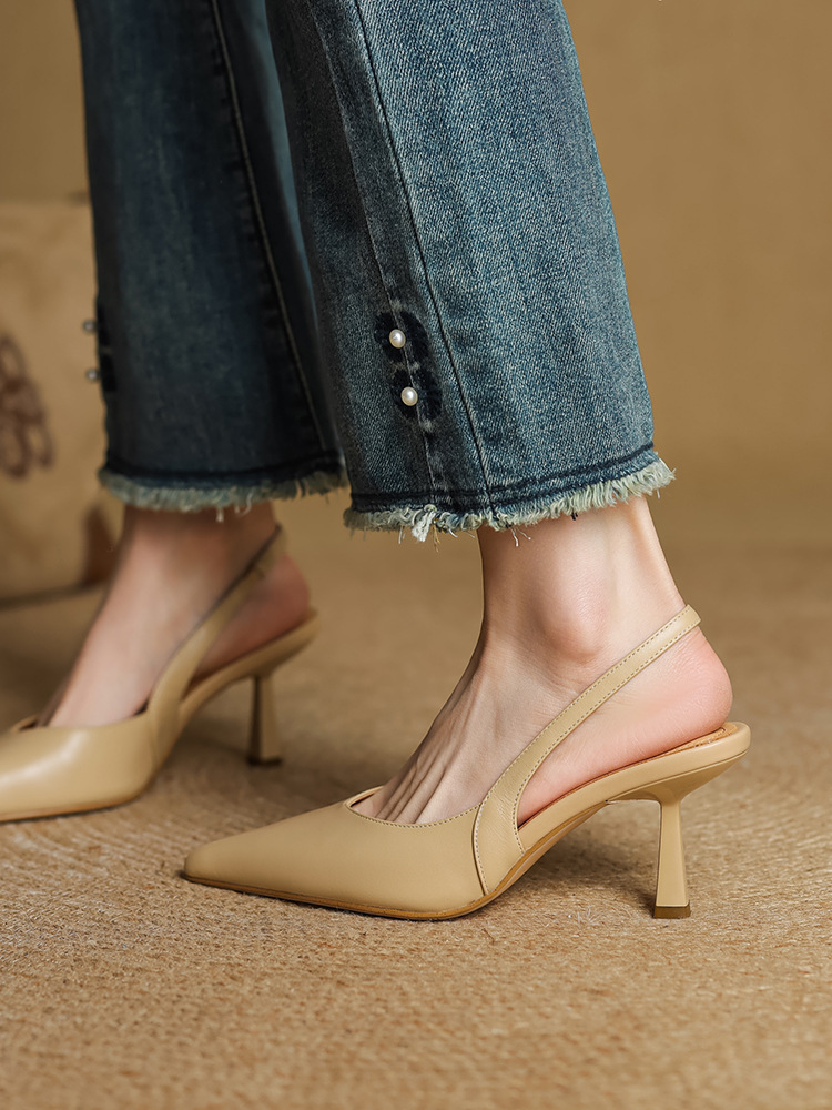 Sandal cao gót nữ mũi nhọn quai khóa, gót 9 cm phong cách Hàn Quốc — Rượu vang đỏ chi tiết 13