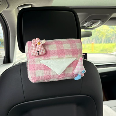 Box Tissue Box Car Tissue — Car tissue box/set - pink-rabbit-head-pink-umbrella-plaid-tissue-draw-pink