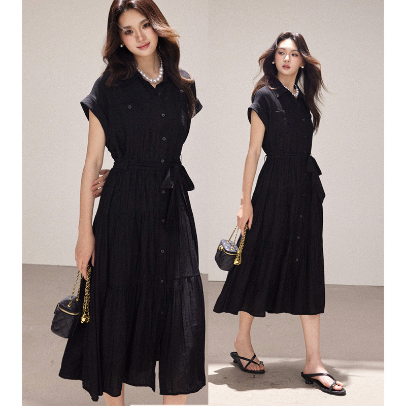 【Shengdu】Limited-time discount: Long A-line dress with small flutter sleeves, large hem, and waist-cinching design