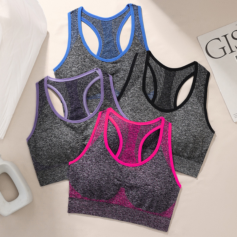 Ropa interior de Deportes de espalda de belleza en forma de I de algodón sin costura de alto carbono para mujeres Cuello redondo clásico cómodo piel-pegarse ropa interior deportiva inalámbrica