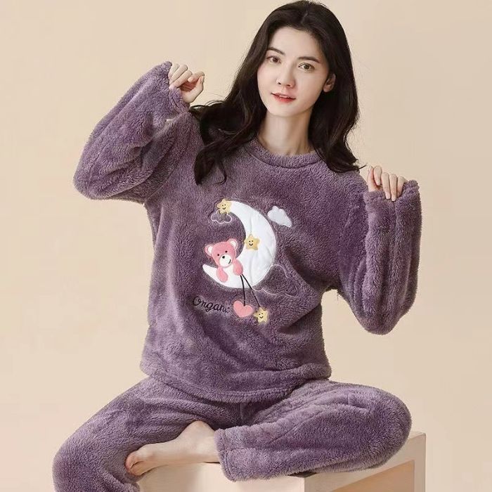 Transfronteriza Vietnam al por mayor otoño invierno pijamas franela espesa mujer dulce dibujos animados casuales mangas largas chaqueta ropa para el hogar