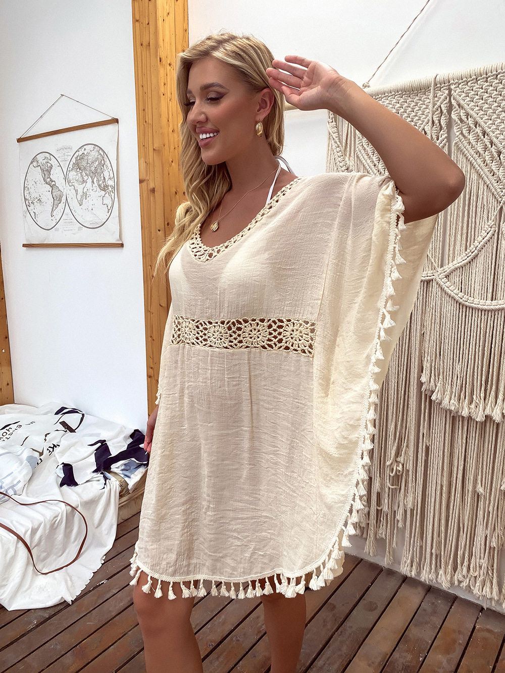 Vacation Tassel Solid Color Cover Ups display picture 3