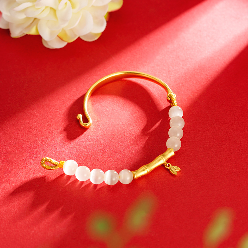 Retro estilo chino de bambú media pulsera imitación joyería de oro arena oro pulsera de Gema sintética Luz de lujo de las mujeres pulsera de cuentas caliente