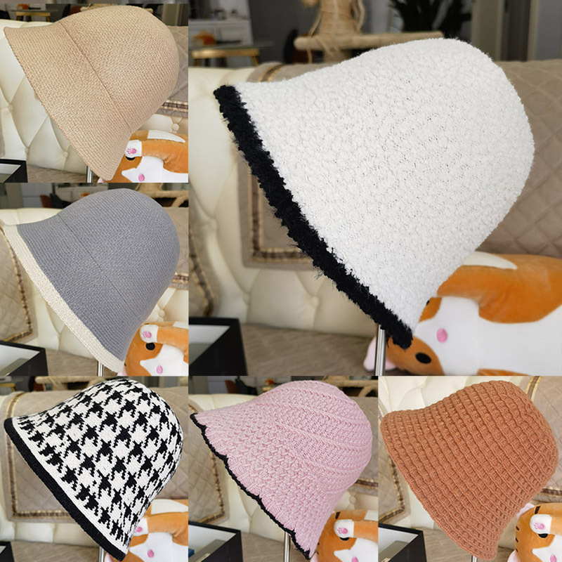 2023新款冬帽ins风~日系水桶帽韩版可爱针织帽子百搭毛线渔夫帽