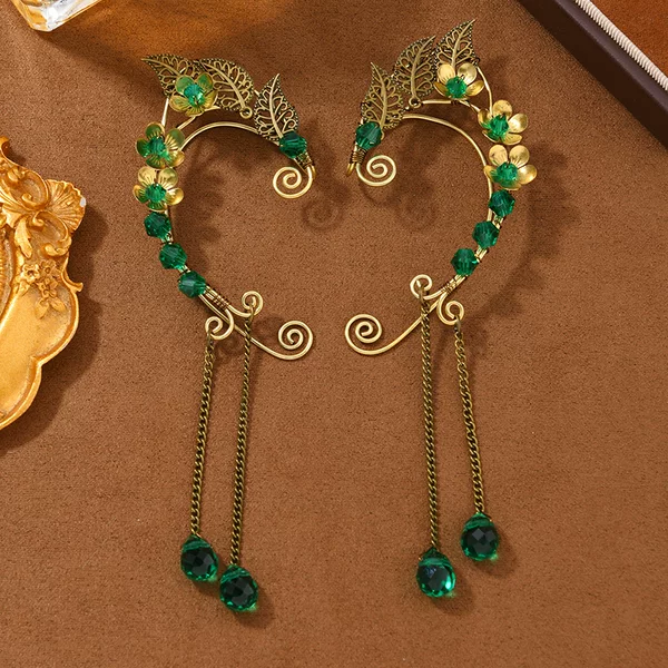 Cross-Border European and American Non-Pierced Ear Hooks Handmade Ear Clips New Elf Retro Tassel Women's Cuff Earrings Foreign Trade Earrings