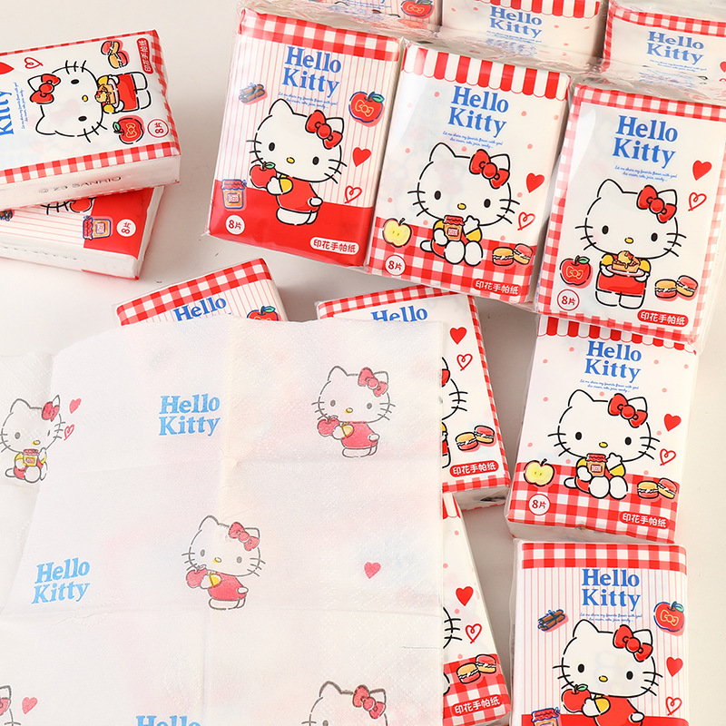 Authentic Sanrio Hello Kitty Printed Handkerchief Paper Cute Girly Student Small Portable Napkin Tissue
