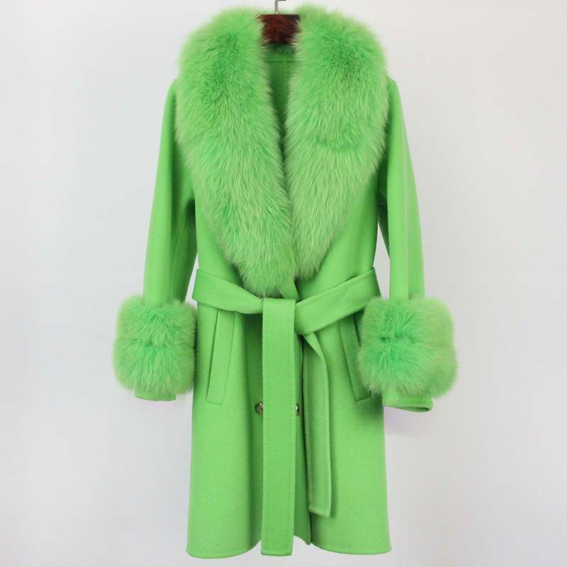 Abbigliamento da donna Cappotto in cashmere double face con pelliccia per donna Autunno e inverno Colletto da completo Caldo e sottile Cappotto in lana di alta qualità per donna_voghion.com