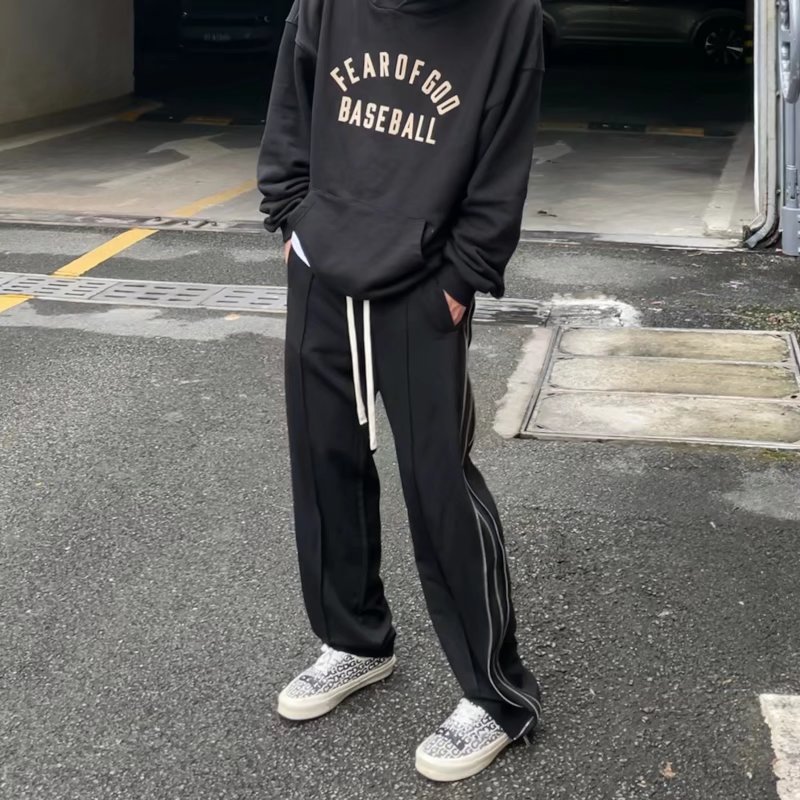 하이 스트리트 아메리칸 스포츠 바지 남성 봄, 가을 새로운 하이 웨이스트 루즈 스트레이트 사이드 지퍼 다목적 슬림 캐주얼 스웨트 팬츠