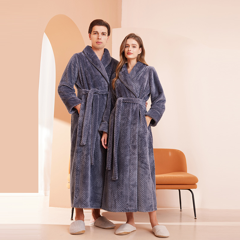 Explosions High-end Sense Hotel Autumn and Winter Couple Bathrobe Men's Pajamas Nightgown Thickened Long Women's Bei Velvet Robe