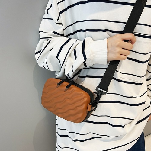Lattice Box Bag  New Trend Brand Men's PU Pressed Shell Casual Phone Bag Casual Crossbody Small Square Bag Cross-border