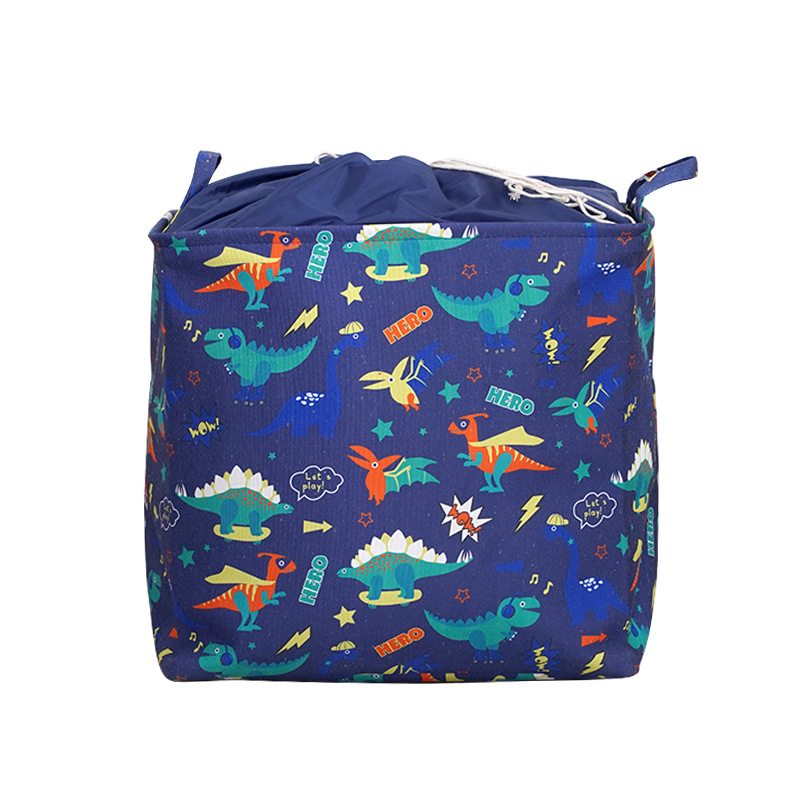 卡通大容量帆布收纳筐带手提可折叠收纳筐束口防尘脏衣篮批发