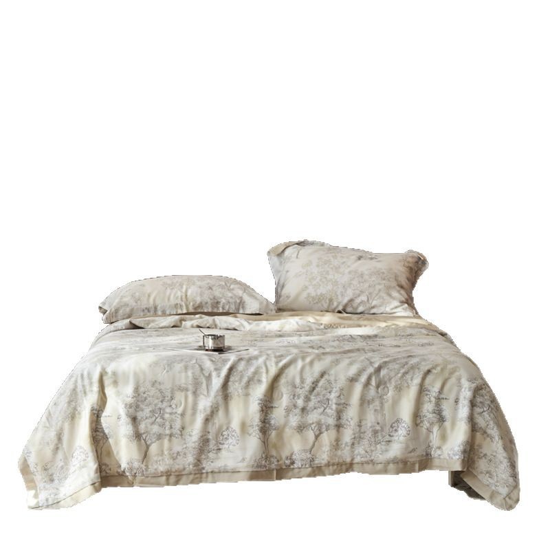 Edredón fresco de verano lavable a máquina Edredón fino Edredón de verano de lujo ligero Lycell Tensies Juego de cuatro piezas Edredón de aire acondicionado fresco de seda de hielo de verano