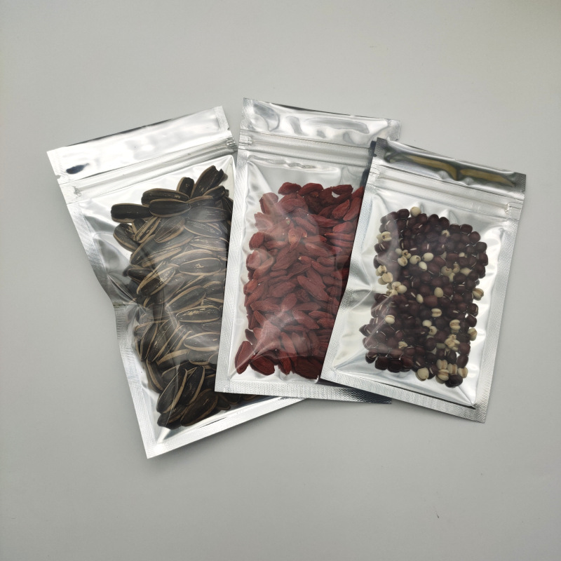 镀铝阴阳自封袋8.5*14 可视食品小号拉链铝箔袋 干果包装袋100个