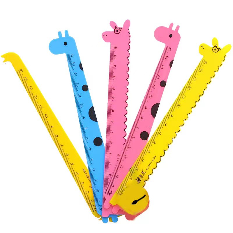Al por mayor jirafa 15cm gobernante estudiante creativo colorido plástico dibujos animados regla traje niños recompensa pequeño regalo