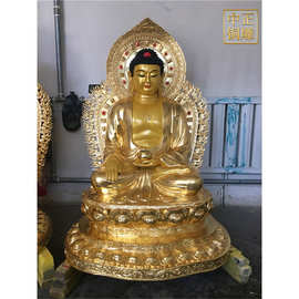 贴金彩绘三宝佛像图片 彩绘三宝佛像价格 背光1米金色三宝佛神像