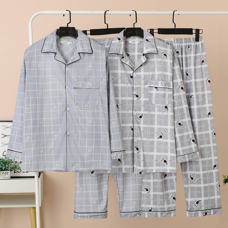 Pajamas Men's Long-sleeved Pure Cotton Spring and Autumn Summer Men's Pure Cotton Men's Thin Green Middle-aged Summer Home Suit