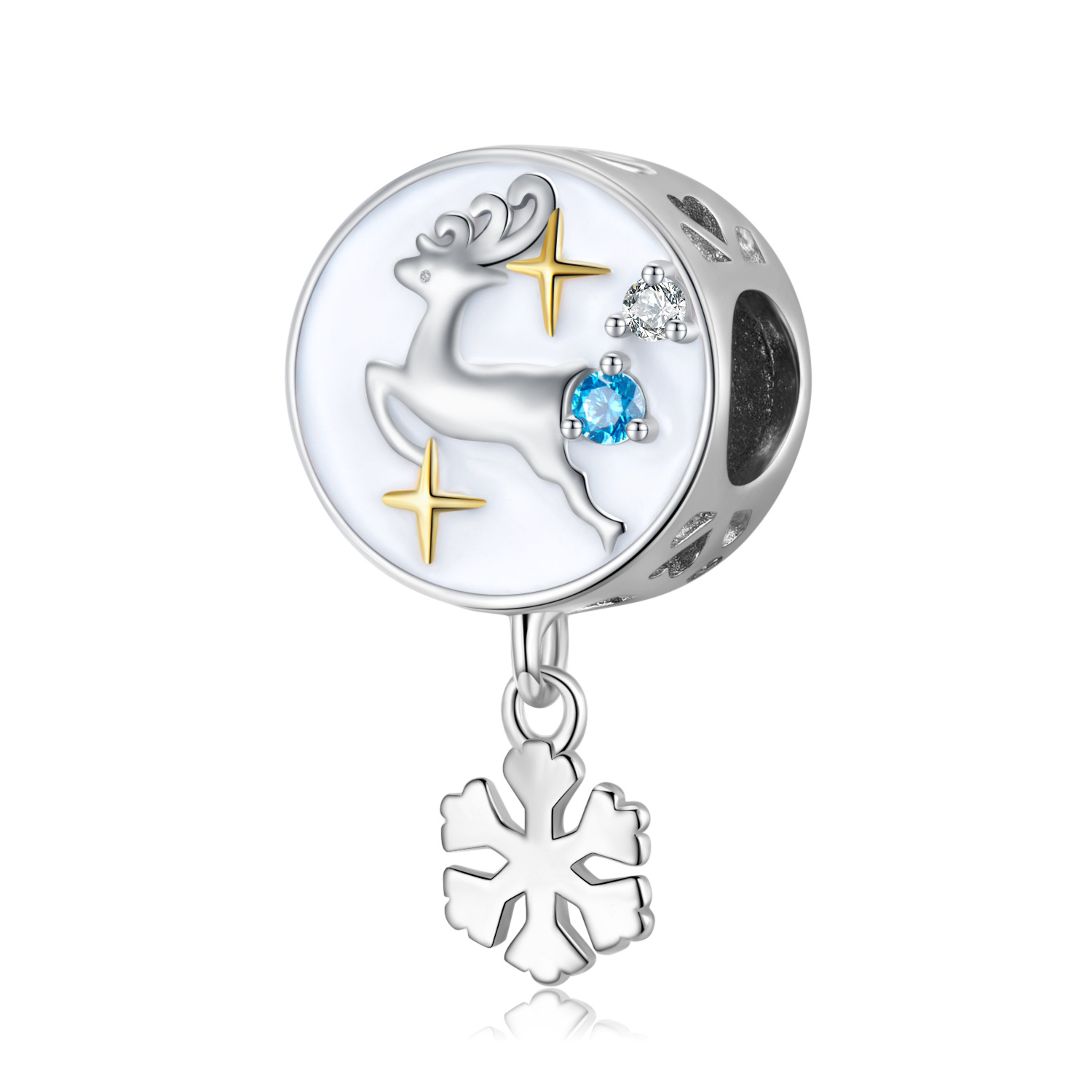 Diy Anhänger Weihnachten Schneeflocke Elch Perlen Weihnachtsserie Silber Perlen Halskette Armband DIY Zubehör_voghion.com