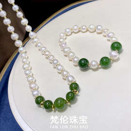 天然珍珠项链妈妈款强光白色淡水珍珠两件套8-9mm淡水珍珠批发