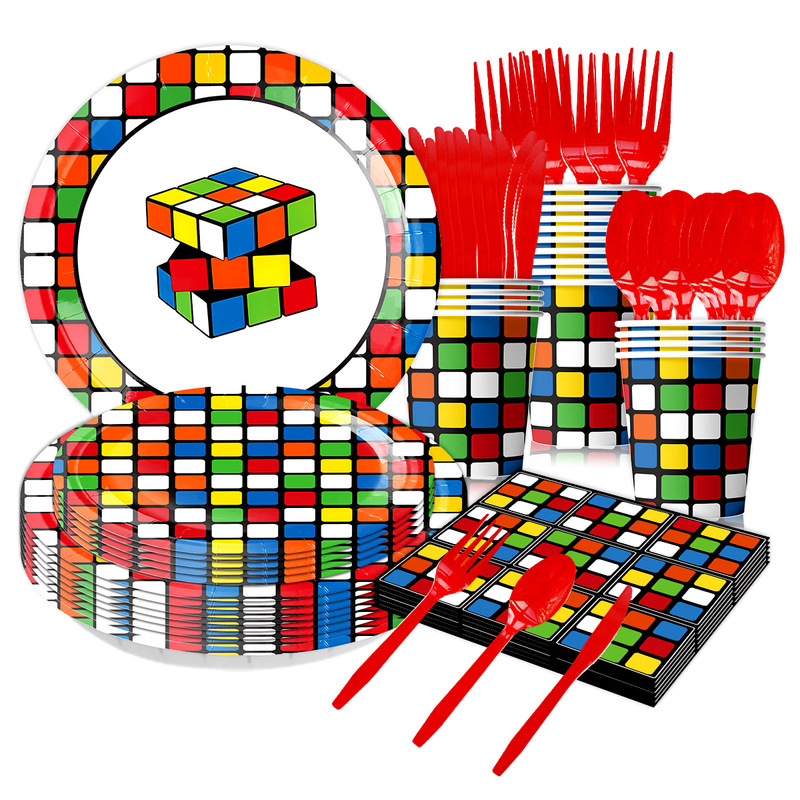 Colorful Cube Rubik's Cube theme party party birthday tableware paper plate paper cup tissue disposable tableware decorations Colorful Cube Rubik's Cube theme party party birthday tableware paper plate paper cup tissue disposable tableware decorations