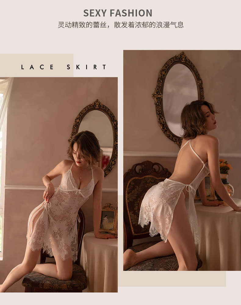 Teasing Lace Backless Lingerie Set with Sheer Split Design in Pink — detail image 22
