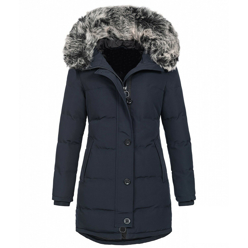 AliExpress Amazon de mujer con capucha de manga larga con cremallera cálida chaqueta de algodón acolchado invierno cremallera de longitud media abrigo de color sólido image 5