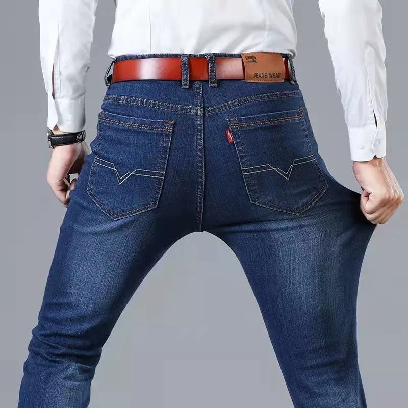 Весенние эластичные синие свободные прямые джинсы, износостойкие повседневные брюки, тренд сезона
