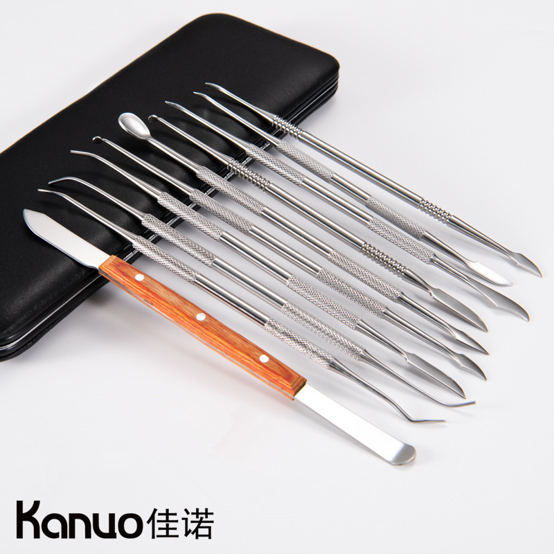 Cuchillo de trinchar dental de acero inoxidable, kit de cera, juego de 10 piezas, juego de cuchillo mecánico, tallado en arcilla, herramienta de práctica manual al por mayor