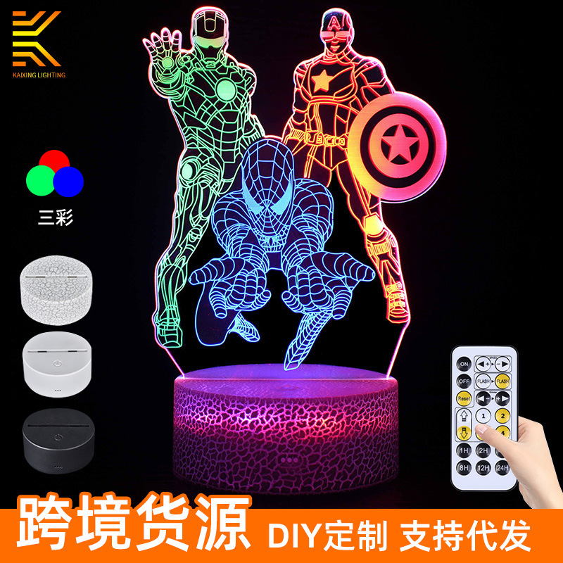 3D Nightlight Spiderman Iron Man Captain America Deadpool Star Wars Tricolor LED Table Lamp Cross-border Wholesale 3D Nightlight Spiderman Iron Man Captain America Deadpool Star Wars Tricolor LED Table Lamp Cross-border Wholesale