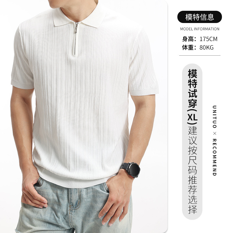 Europa y América transfronterizas camiseta de polo de seda de hielo para hombres de verano viejo estilo de alta sensación de camiseta de manga corta de punto con solapa para hombres image 8