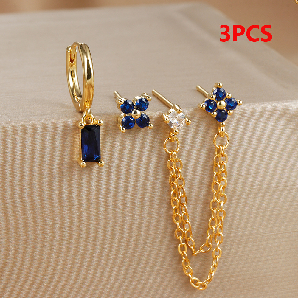9g Weight Copper Ear Needle Material 1 Set Classic Style Geometric Plating Copper Drop Earrings Ear Studs
