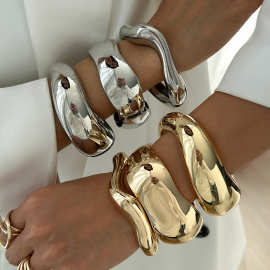 欧美跨境Bracelet饰品时尚不规则设计感手镯女冷淡风金属开口手环