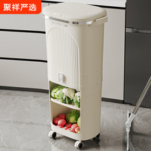 【严选】干湿分离双桶收纳桶厨房带轮垃圾桶按压式开盖果蔬置物架