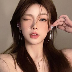 女性用の新しいロングタッセルイヤークリップ、ピアスなしイヤリング、イヤーカフ、痛くないニッチなハイエンドイヤリング、穴なしイヤーフック