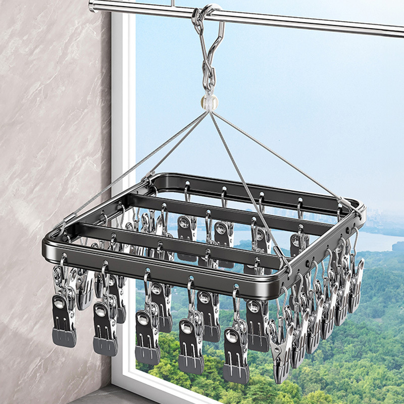 Aluminum Alloy Socks Drying Rack Household Drying Rack Multi-clip Clothes Hanging Balcony Cool Underwear Multi-functional Hanging
