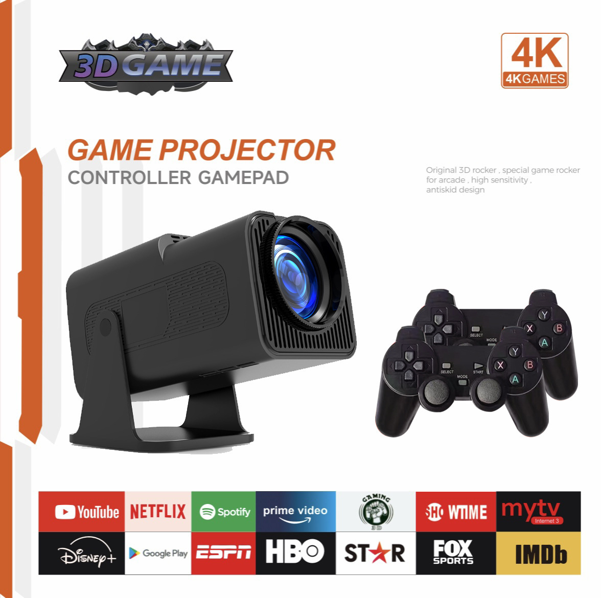 Proyector de consola de juegos transfronterizo HY320 con mango Proyector HY320MAX H713p Android 4K HD