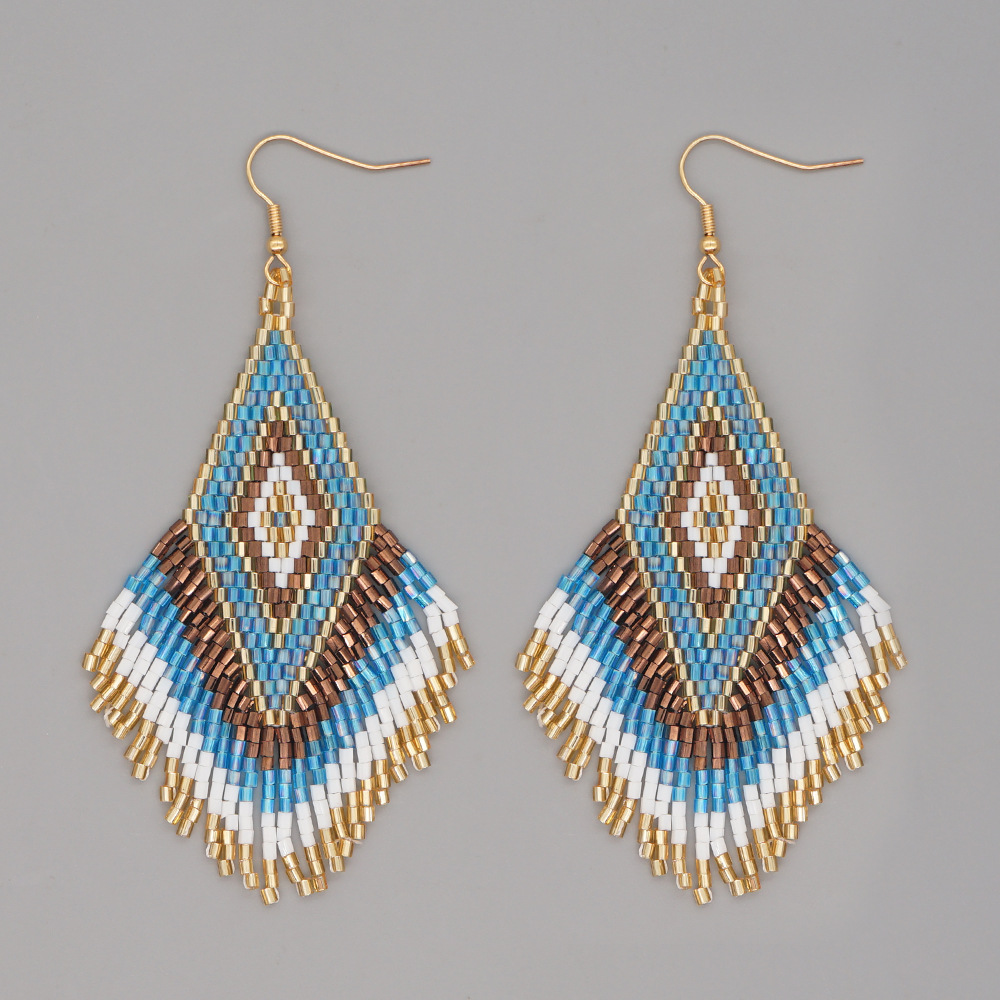 Woven Rice Beads Ethnic Style Geometric Tassel Earrings Wholesale Jewelry Nihaojewelry display picture 1