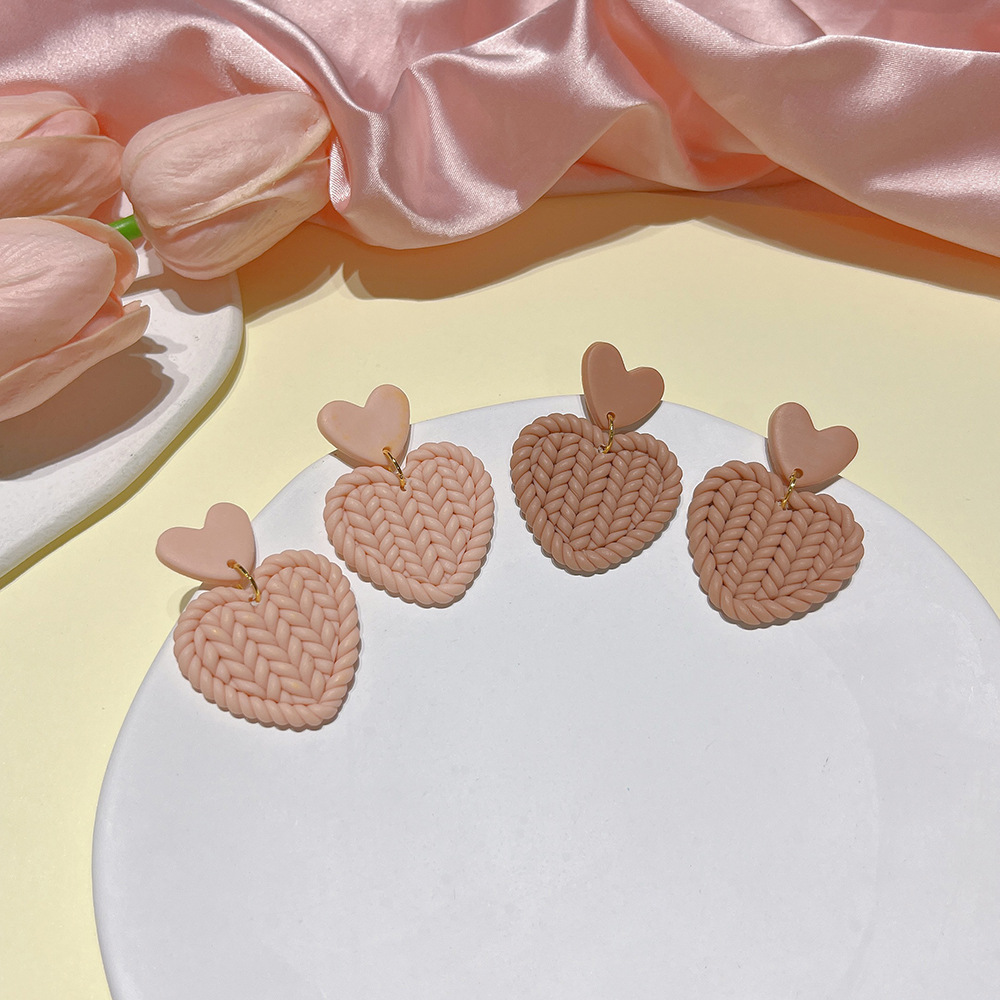 11g Weight Drop Earrings Classification 1 Pair Quantity Daily Occasion soft clay Material Heart Shape Pattern Women'S Gender Handmade Design Simple Style Style Simple Style Heart Shape Soft Clay Handmade Women's Drop Earrings 1 Pair 5