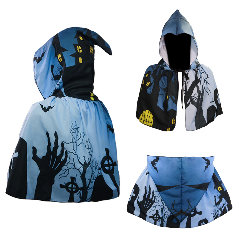Halloween nueva capa con capuz capa cosplay ropa de maquillaje impresión digital de punto de tela de abrigo