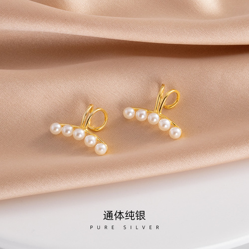 S925 silver Xiaoshe Song Jia's same ear bone clip for women's summer non-pierced ear clip  new pearl earrings