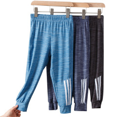 Children's sports pants with leggings, spring and summer thin wholesale boys and big children's ice silk spring and girls' autumn casual trendy quick-drying pants
