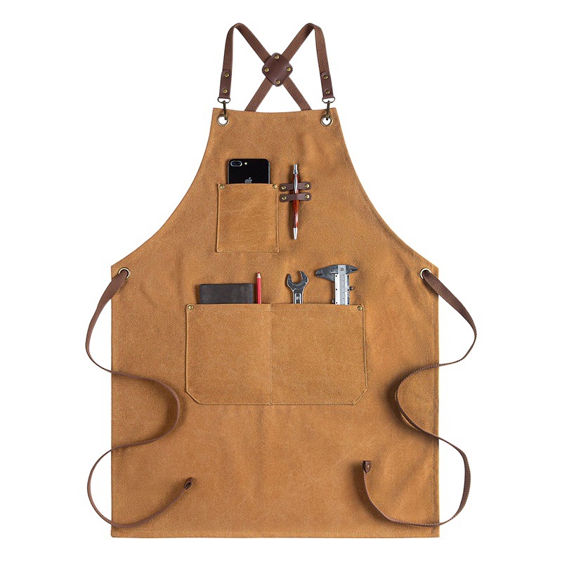 Cross-border estilo coreano de lona gruesa delantal leche té cafetería peluquería ropa de trabajo artesanal arte delantal al por mayor