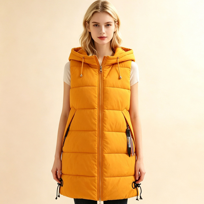 Women's Casual Mid-Length Cotton Vest Autumn and Winter down Cotton Vest Sleeveless Jacket Cross-Border Warm Quilted Vest