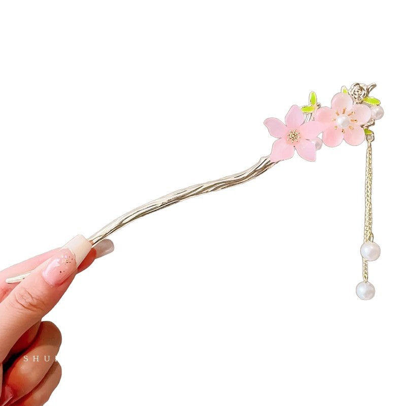 Pequeño Tang Feng cabeza en forma de U nuevo estilo chino de alta sensación de madera imitación de madera de seda veludo flor de cabello de estilo antiguo cabello de mujer