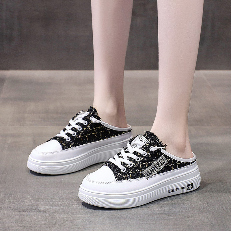 Medio zapatillas para las mujeres 2023 primavera nuevo versátil malla transpirable Zapatos sandalias desgaste exterior punta cerrada zapatos blancos