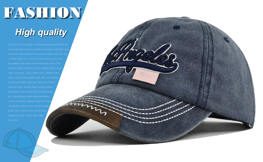 Cappello da baseball Los Angeles con visiera parasole, ricamato in 3D con lingua d'anatra e lavato, con vecchie grondaie curve_voghion.com