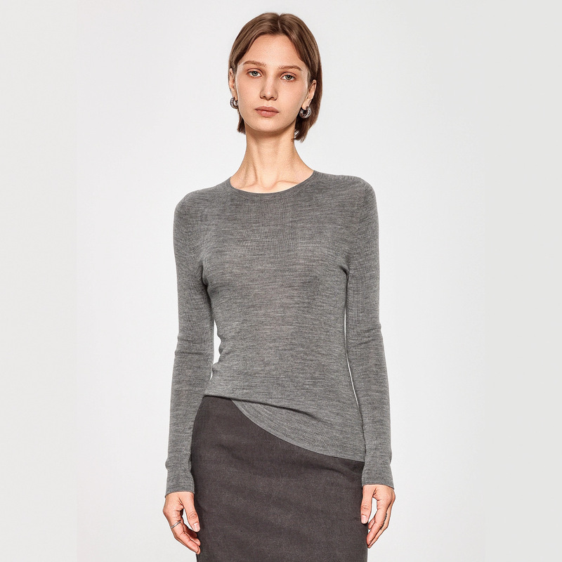Skin-Friendly Version of Machine Washable Wool Seamless Fully Molded Round Neck Versatile Bottoming Women's Sweater