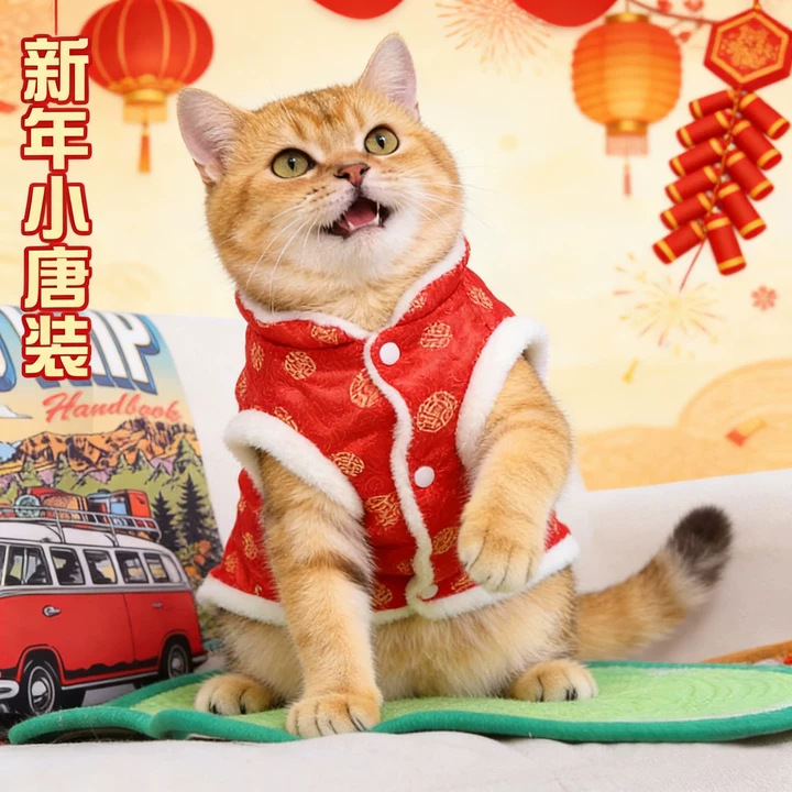 Ropa de mascotas Tang traje cálido y grueso de dos patas gato ropa de algodón Año Nuevo festivo perro pequeño chaleco de algodón gato