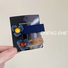 新款雾蓝花朵发夹女鸭嘴夹发卡2025新款高级感百搭侧边刘海夹鸭夹