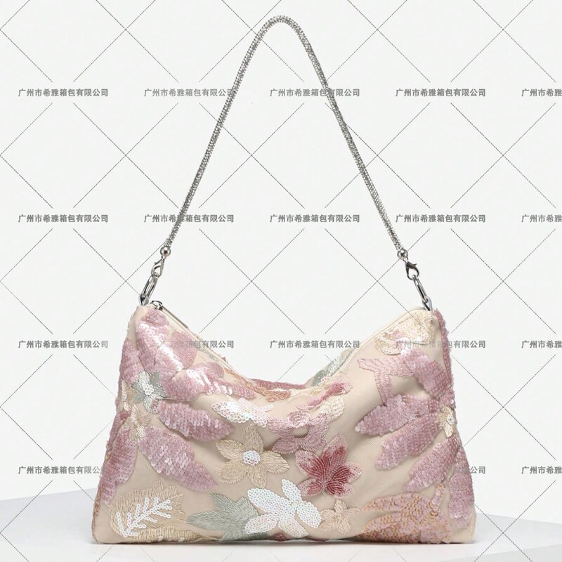 1 Piece of Women's Holiday-Style Floral Embroidered Sequin Large Envelope Shoulder Underarm Bag Suitable for Going Out, Vacation, and Parties