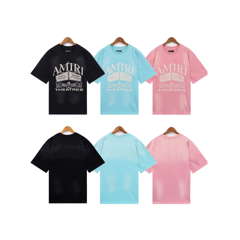 26 High-Quality Cross-Border Fashion Brand Short-Sleeve Amiri T-Shirt with Printed Wash Effect, American-Style Heavyweight Pure Cotton for Men and Women 26 High-Quality Cross-Border Fashion Brand Short-Sleeve Amiri T-Shirt with Printed Wash Effect, American-Style Heavyweight Pure Cotton for Men and Women